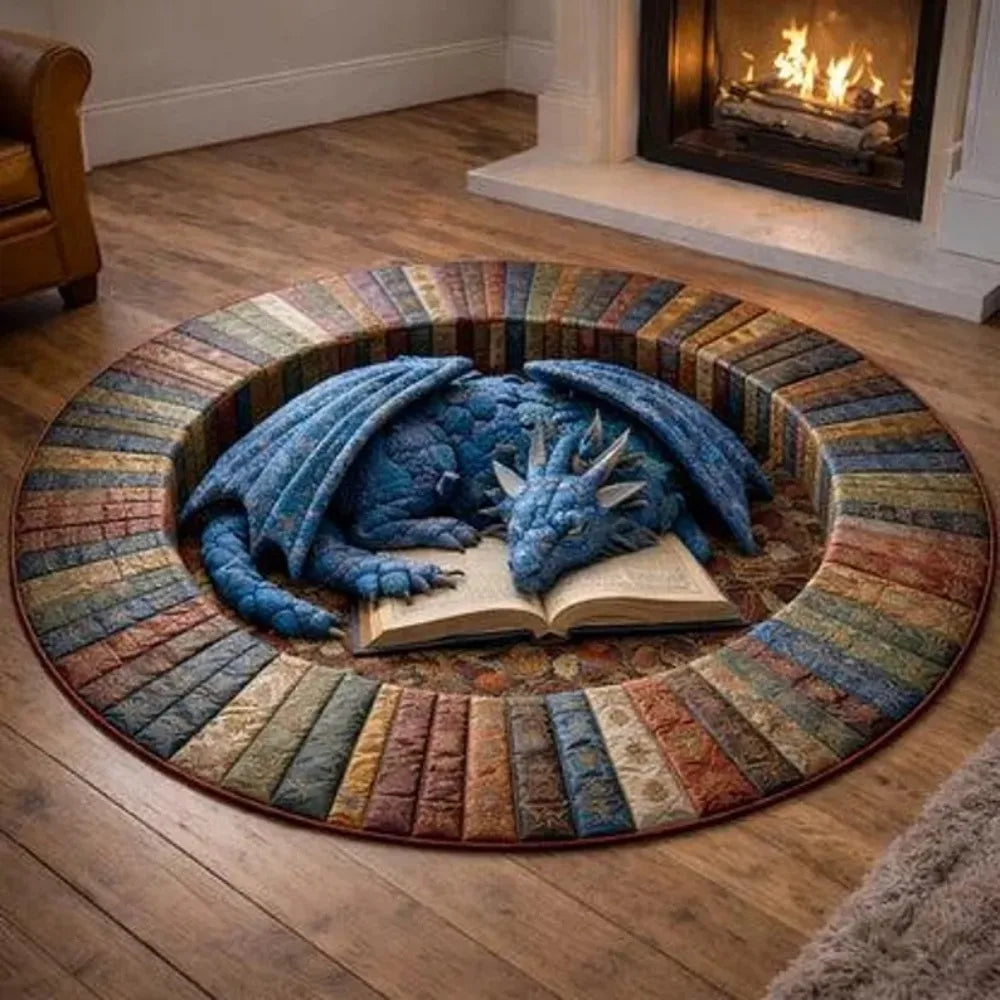 Alfombra Dragón 2D Redonda: Decoración Fantasía Moderna para Sala