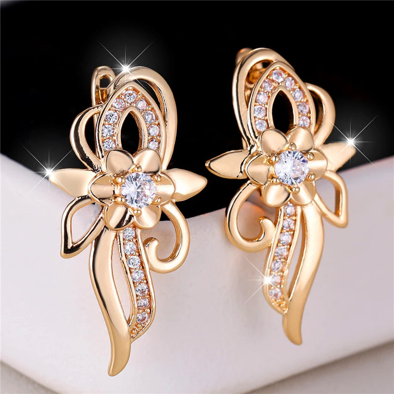 Pendientes de aro con forma de flor de piedra de circón b...