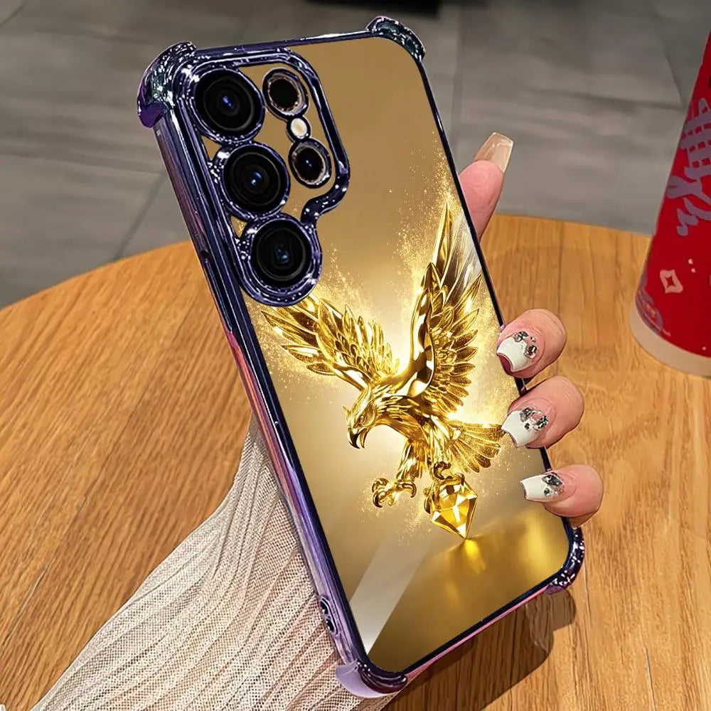 Gold eagle design phone case from Corporación Turística featuring a shiny, decorative cover for smartphones.
