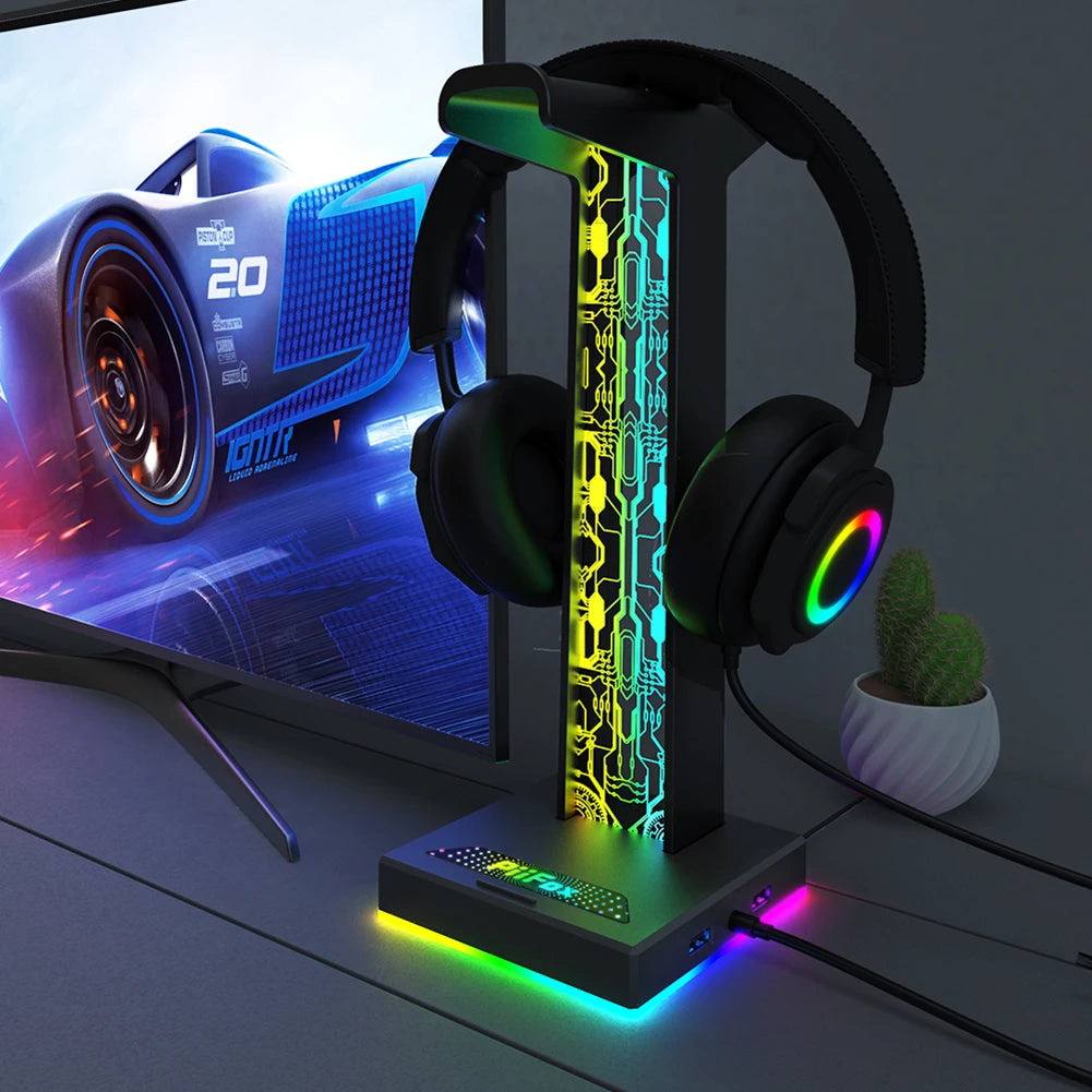 Soporte Auriculares Gaming RGB 10 Modos Luz USB 3.5mm