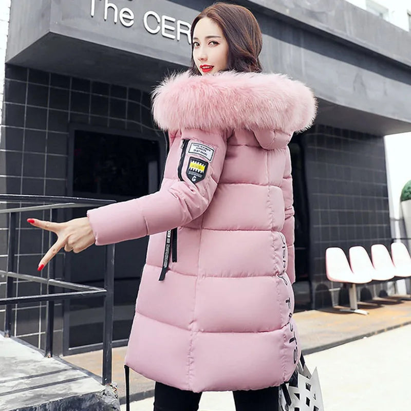Abrigo parka de invierno para mujer con cuello de piel y ...
