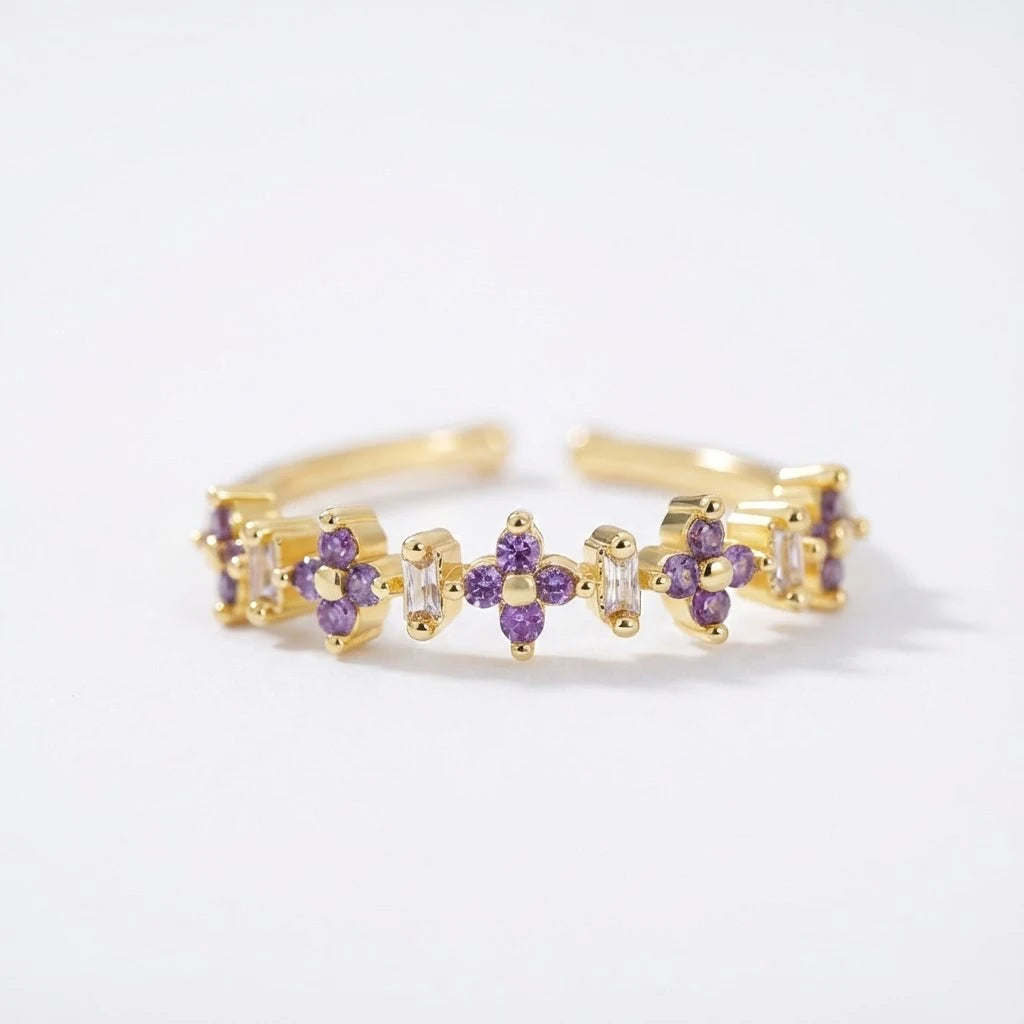 Anillo Flor Circon Colorido Ajustable Mujer Moda Vintage Regalo Joyería