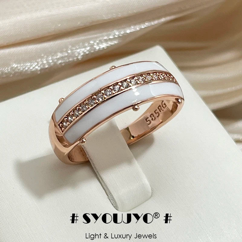 SYOUJYO anillos de esmalte blanco para mujer circón Natur...
