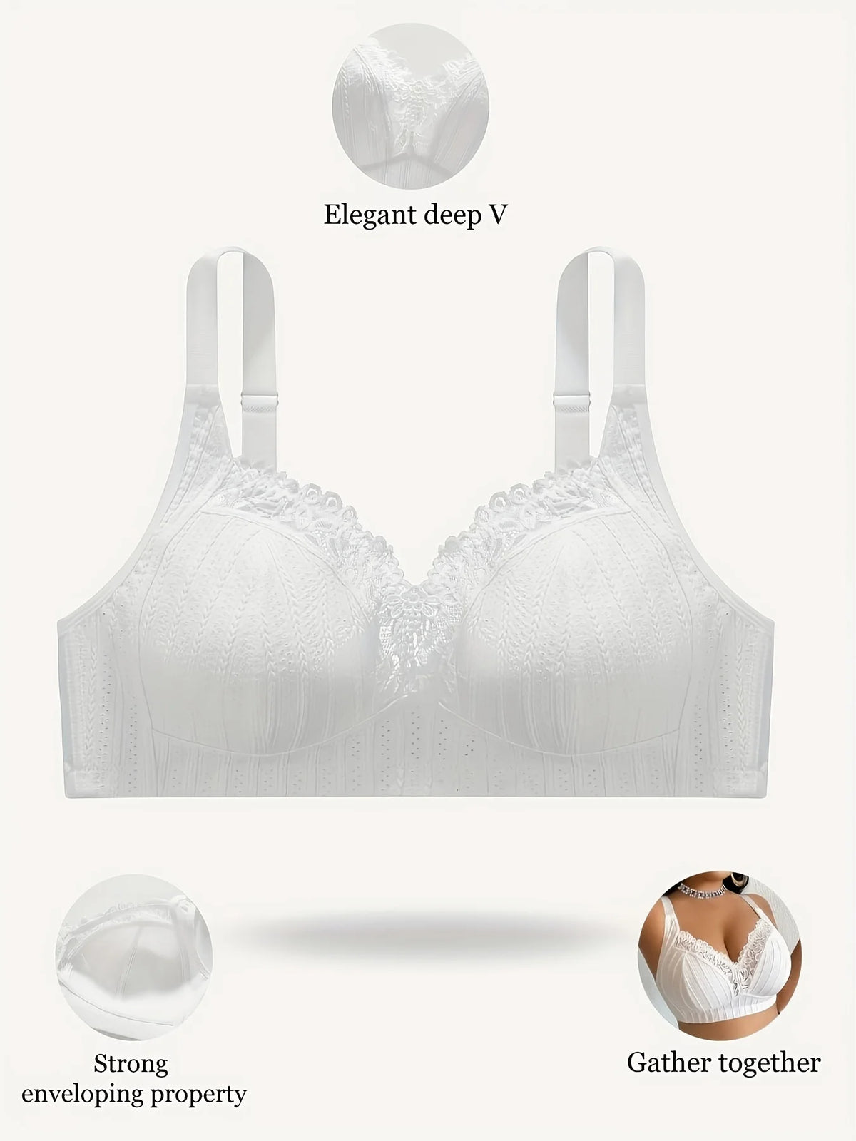 Large size women's bra with lace trim, featuring comfortable support and elegant design from Corporación Turística.