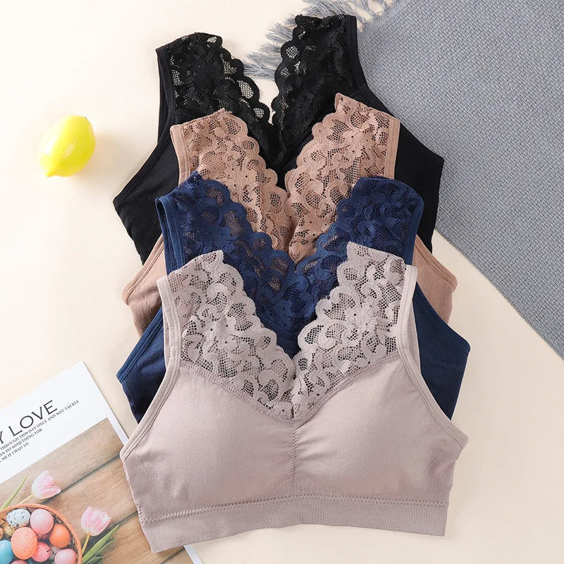 Sujetador de encaje Sexy para mujer, Bralette sin aros co...