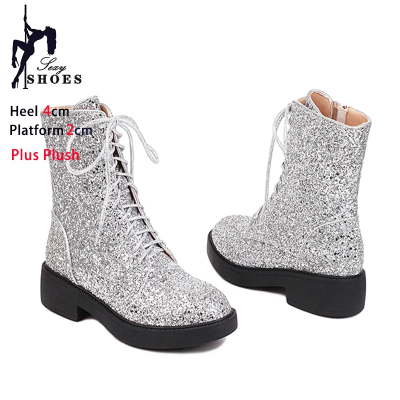 Botas cortas brillantes para mujer, zapatos informales de...