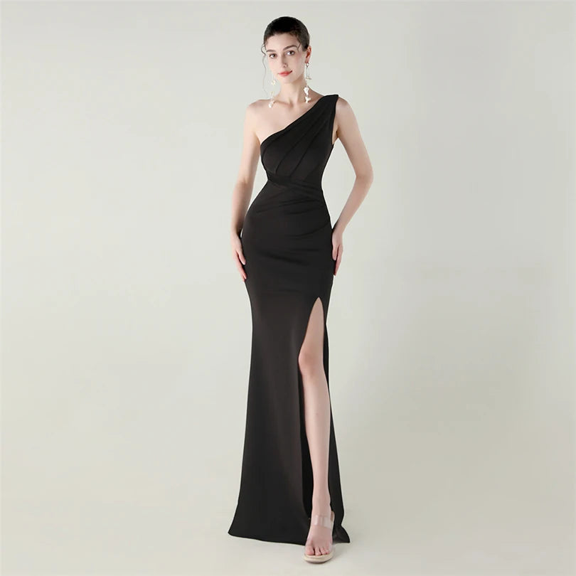 Vestido de Noche Sirena DEERVEADO Un Hombro Lujo (8 Colores)