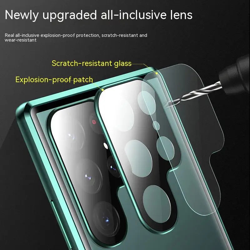 Magnetic metal phone case for Samsung S26, S25, S23, S24 by Corporación Turística, showing the sleek metallic design.