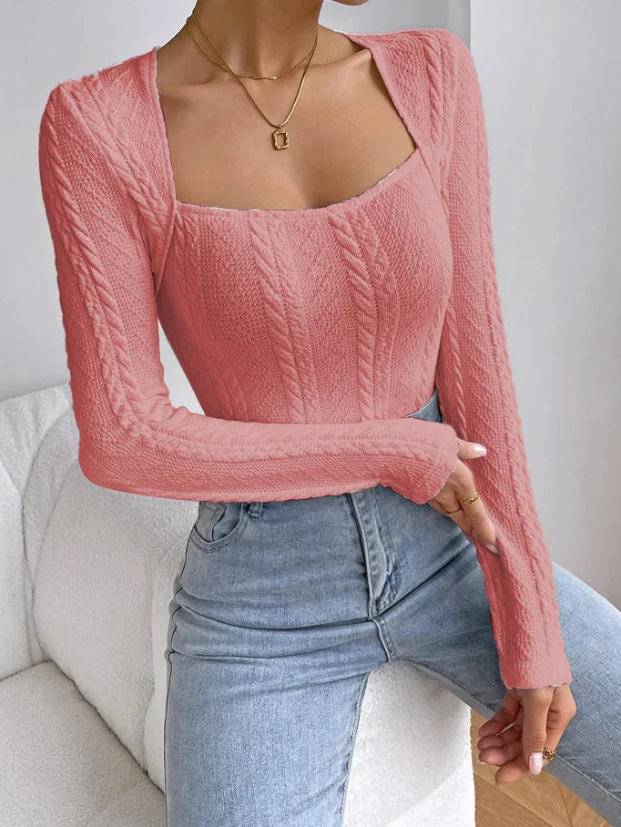 Body de punto de manga larga para mujer Camisas de mono a...