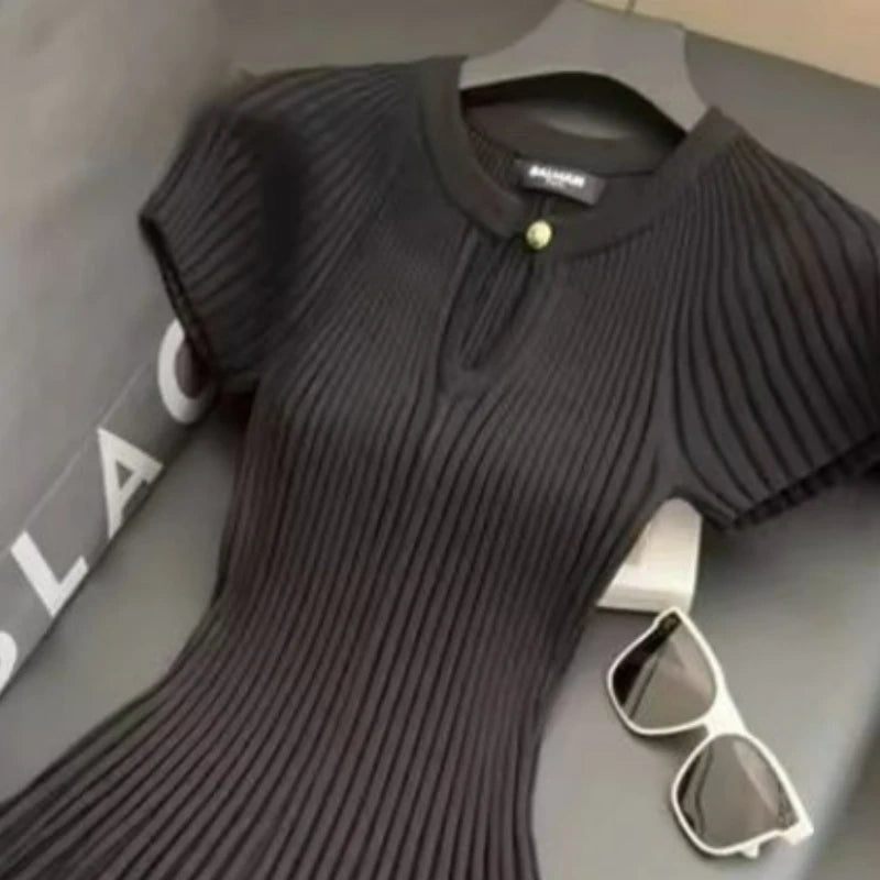 Nuevo vestido de punto negro, estilo elegante a la moda, ...