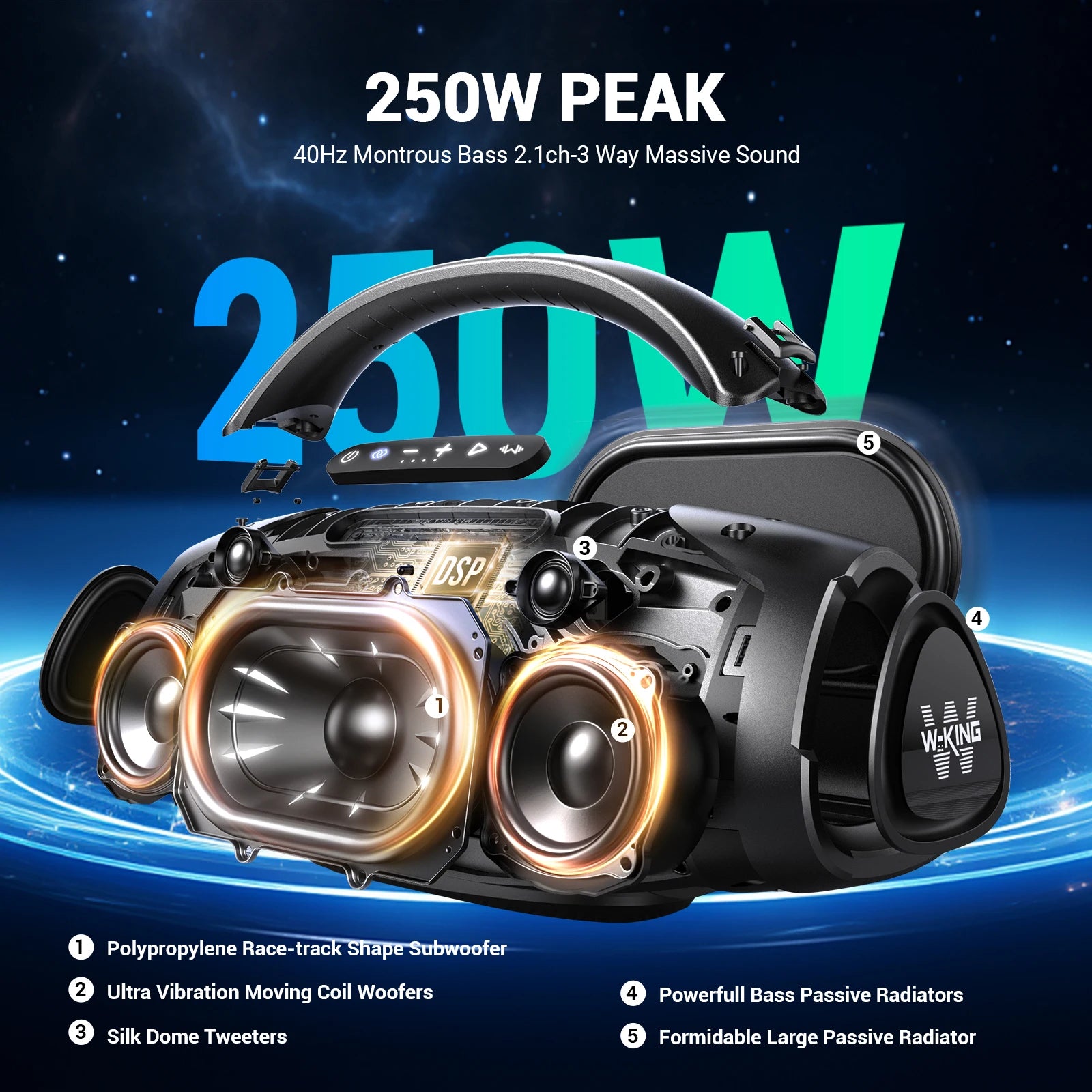 Altavoz W-KING X20S 140W RMS Bluetooth Correa, Sonido Potente Fiesta Impermeable