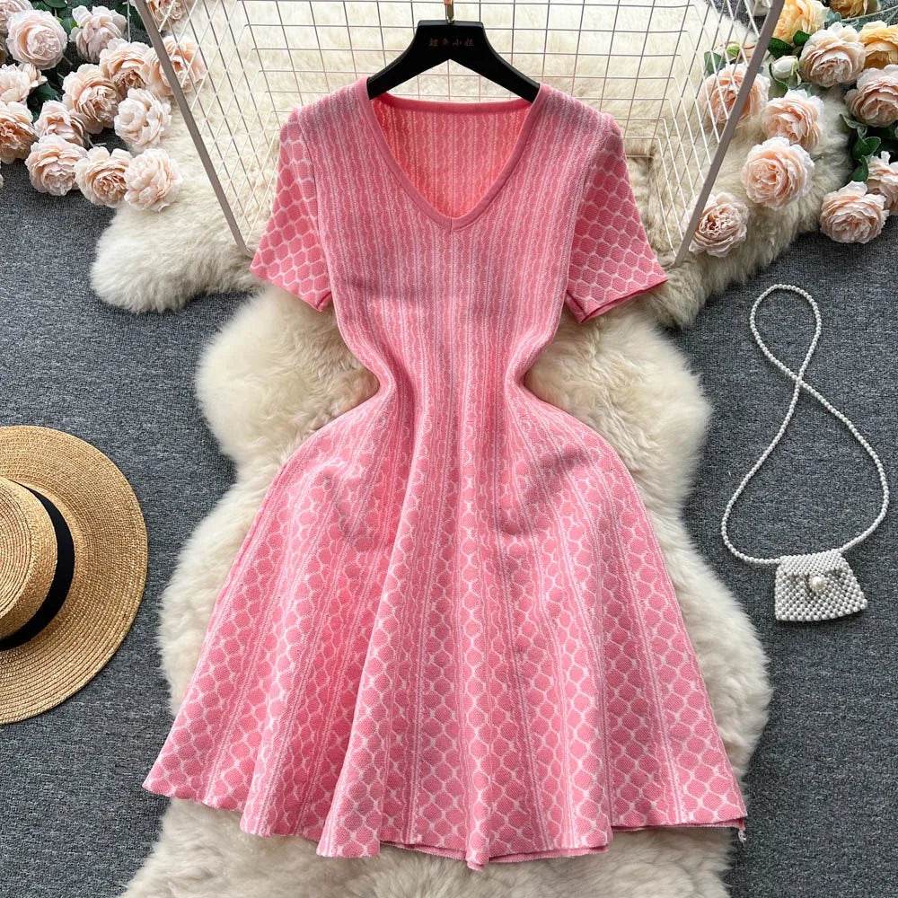 YuooMuoo Vestido Corto de Punto con Corte en A, Estilo Ch...
