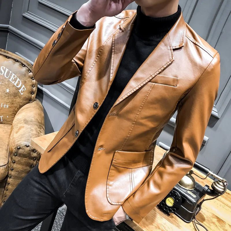 Nuevas chaquetas de cuero ajustadas de primavera para hom...