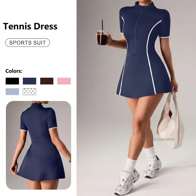 Vestido de Tenis de Manga Corta para Mujer, Cuello Polo, ...