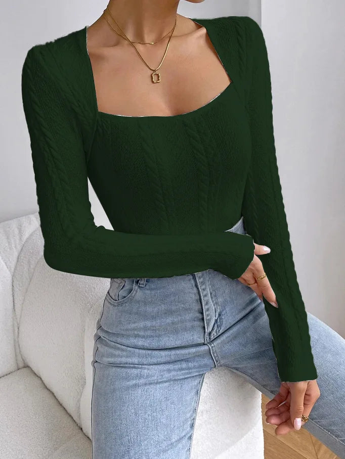 Body de punto de manga larga para mujer Camisas de mono a...