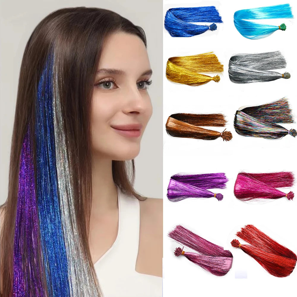 50 unids/pack I Tip extensiones de cabello de oropel bril...
