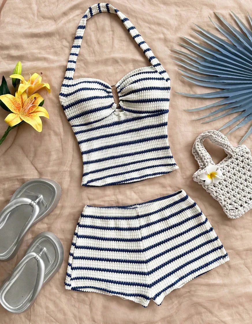 Conjunto de Dos Piezas de Verano con Top Halter de Punto ...