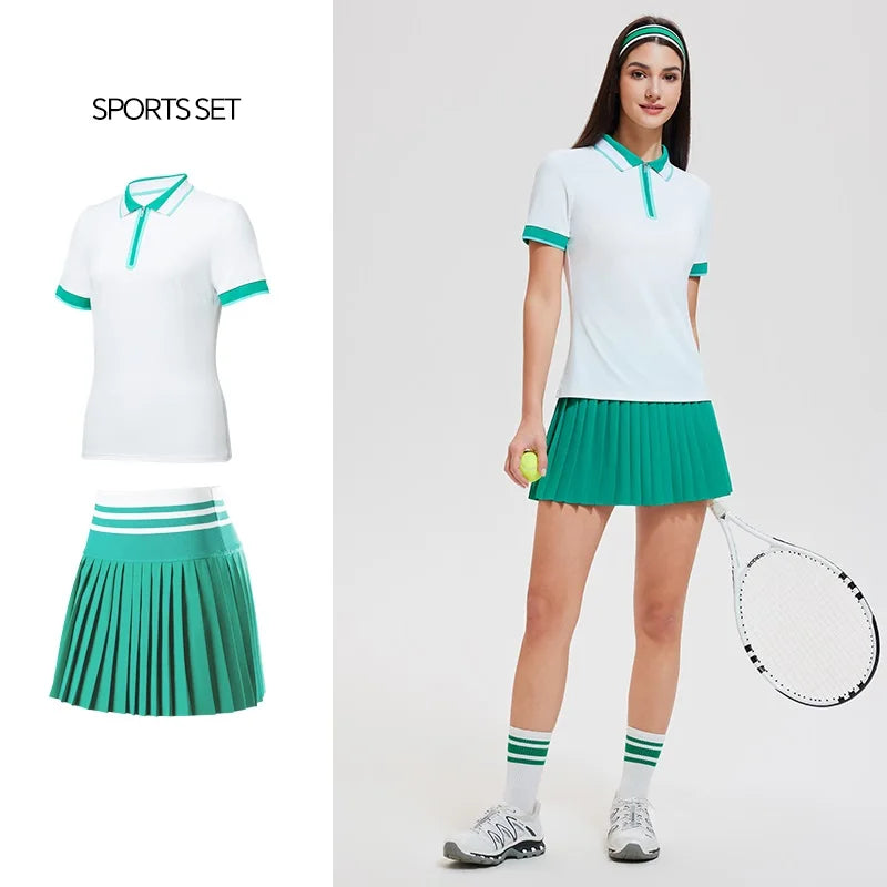 2025 Conjunto de verano para mujer, colegiala, Polo de ma...
