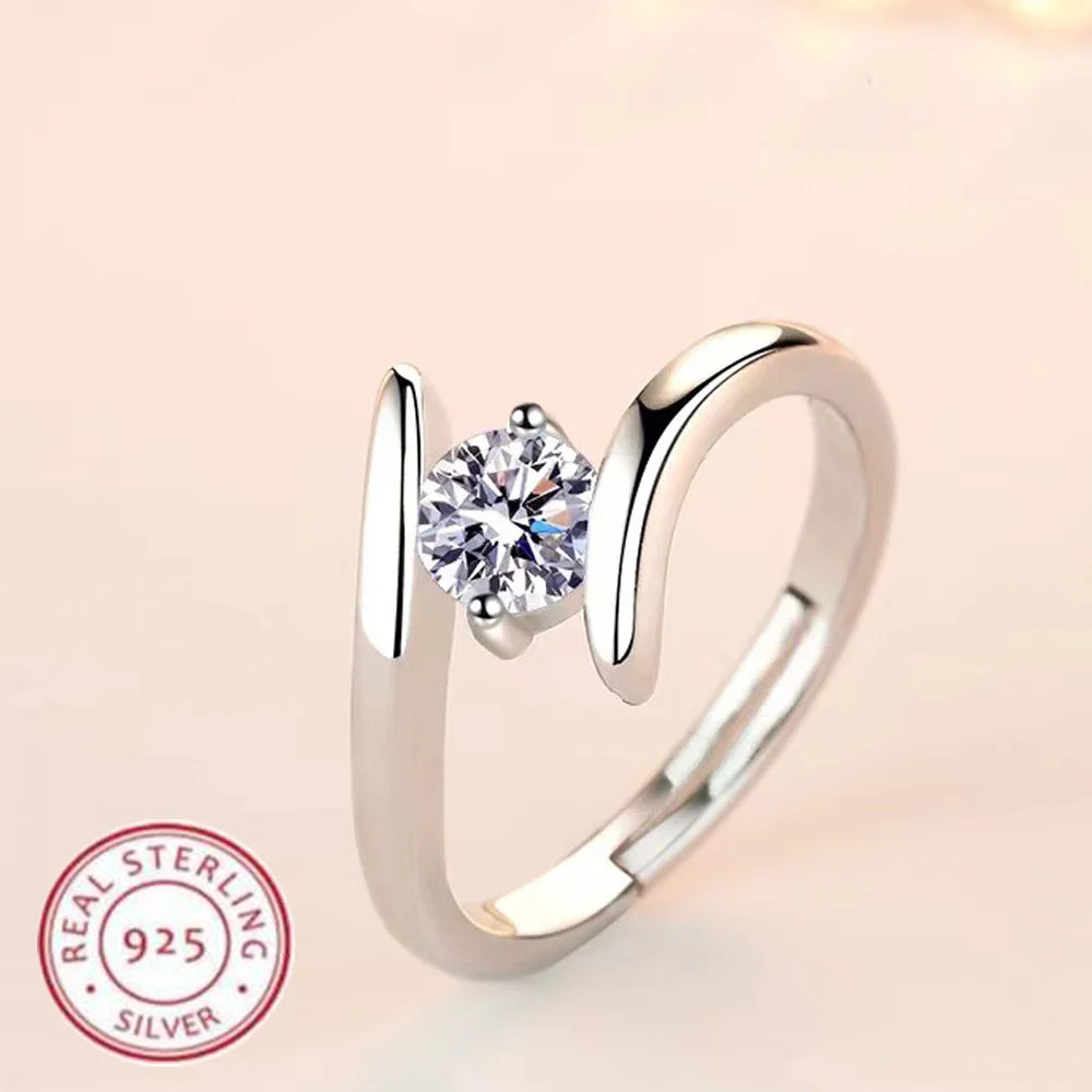 Anillo de Plata de Ley 925 con circonita Simple y generos...