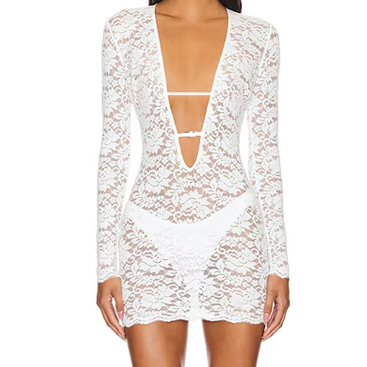 Vestidos sexis transparentes de encaje de malla con flore...
