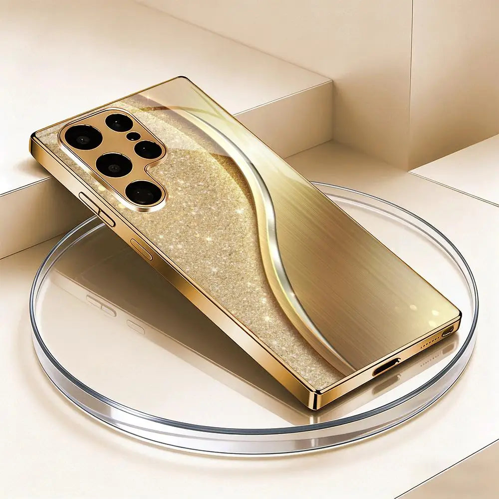 Gold-plated textured glass phone case from Corporación Turística, designed to protect and style your smartphone.