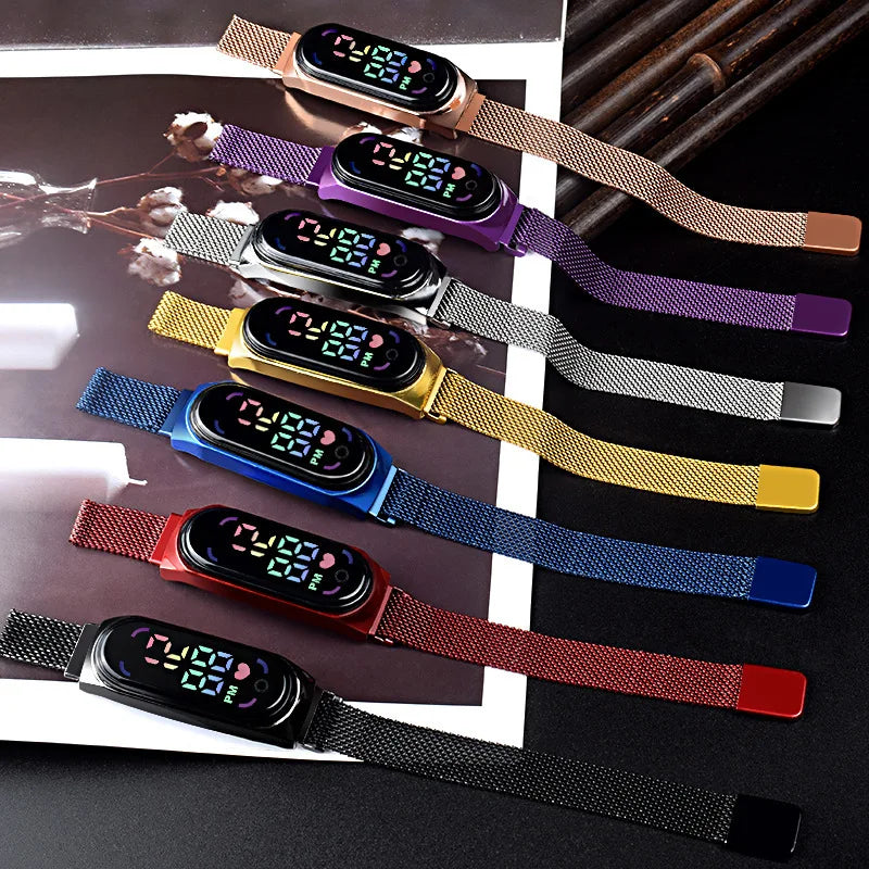 Reloj electrónico LED magnético, pulsera de aleación depo...