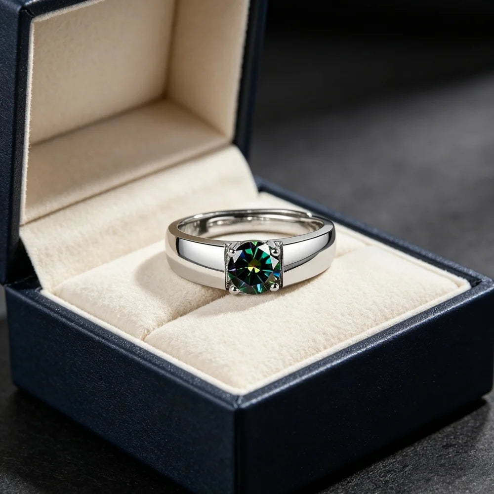Anillo de Plata de Ley 925 con Moissanita para Hombre, Co...