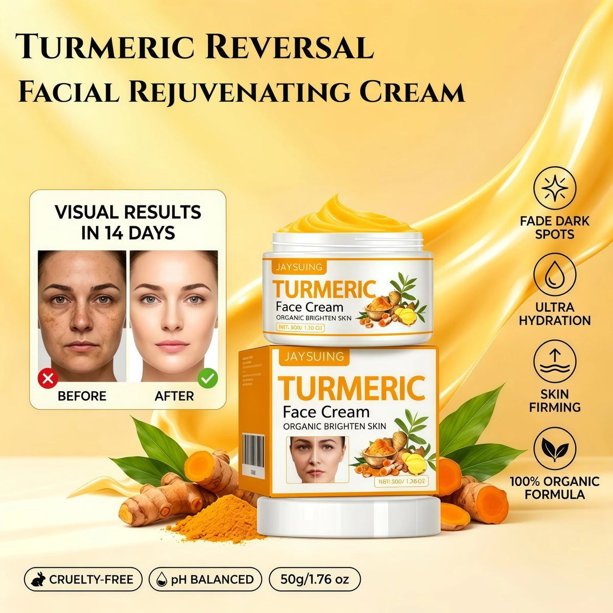 Crema Facial Rejuvenecedora con Cúrcuma, Antioxidante y A...