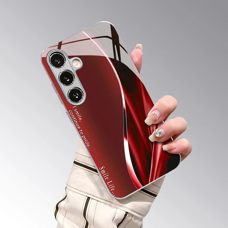 Red satin-patterned 2D phone case for Samsung smartphones, featuring a smooth, stylish design by Corporación Turística.
