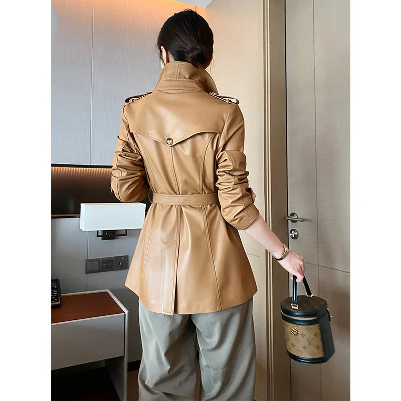 Chaqueta de cuero genuino para mujer, ropa de abrigo de m...