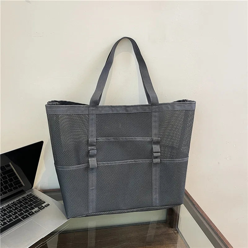 Bolso de Lona Grande Yogodlns: Elegante Tote Malla para Playa y Trabajo