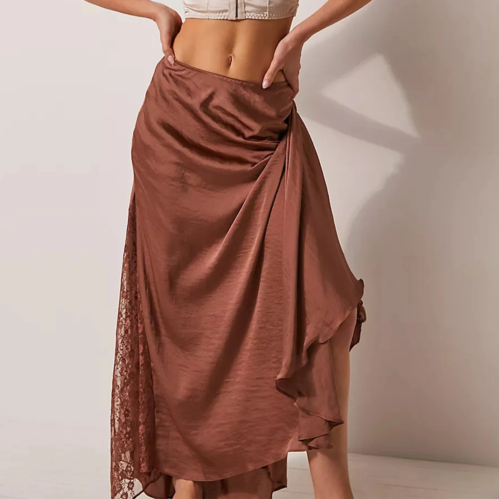 Faldas largas lisas para mujer, faldas elegantes de cintu...