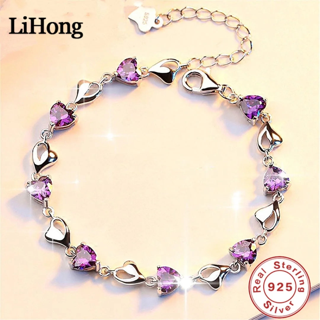 Pulsera de amor de plata de ley S925 de lujo, cristal de ...