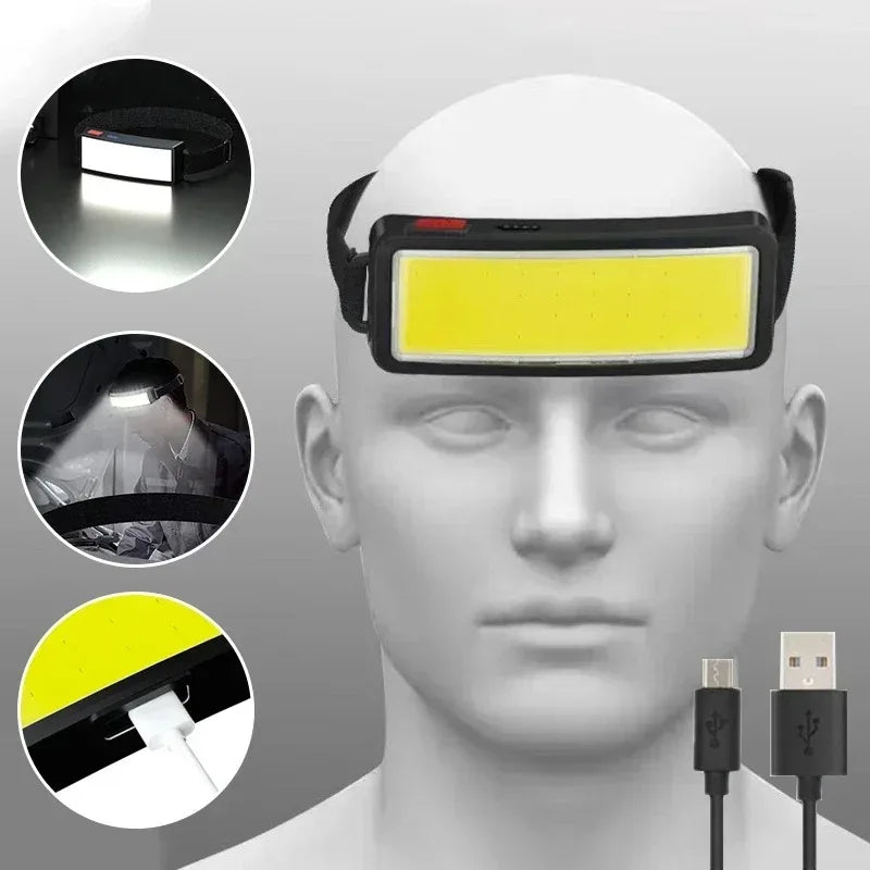 Linterna Frontal COB LED USB Tipo C Recargable Potente para Exteriores