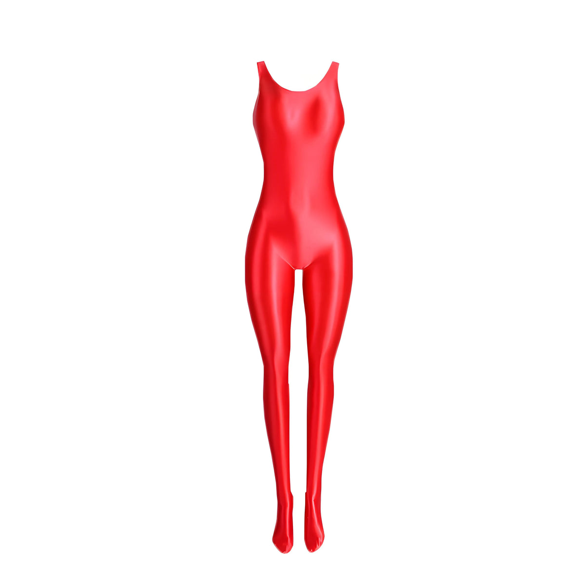 Bright sleeveless dance bodysuit by Corporación Turística, shiny and form-fitting for performance or costumes.