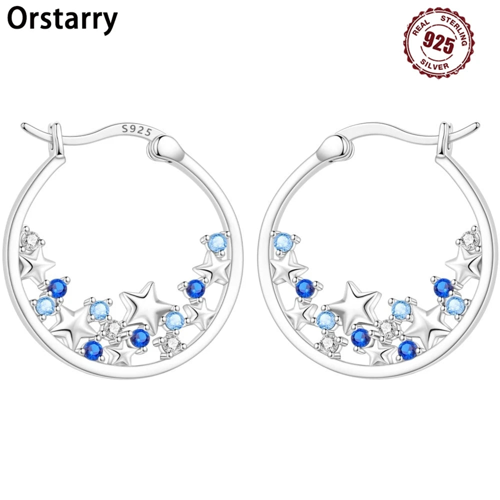 Orstarry-pendientes de plata de ley 925 con circonita azu...