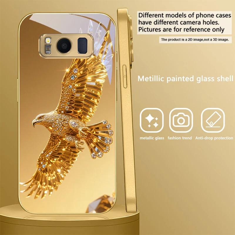 Gold dolphin phone case for Samsung Galaxy S20 FE, S21 Plus, S22, and S23 by Corporación Turística with a decorative dolphin design.