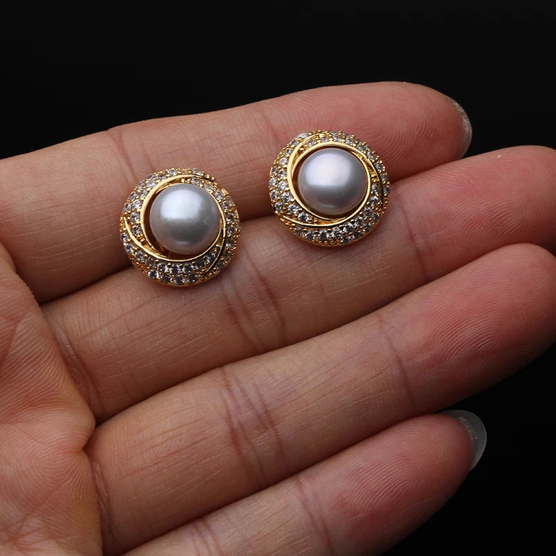 Pendientes de perlas naturales de agua dulce para mujer, ...