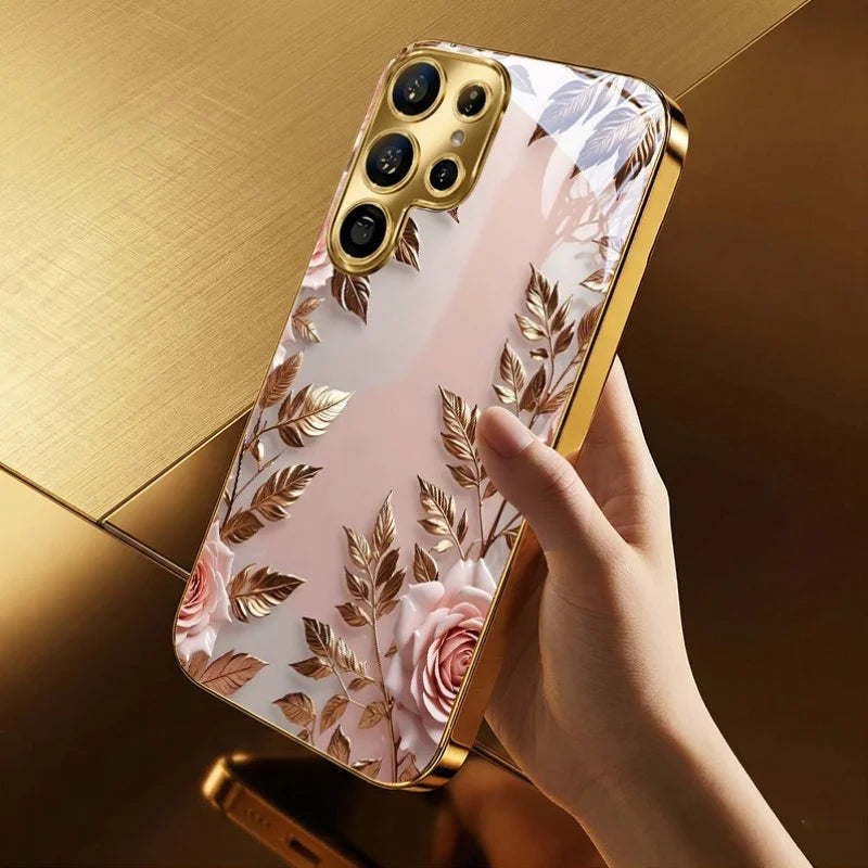 Galvanized glass phone case with floral pattern from Corporación Turística, showcasing a stylish protective cover with intricate design.