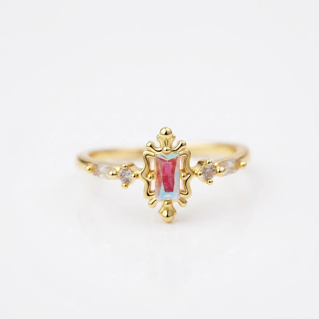 Anillo Flor Circon Colorido Ajustable Mujer Moda Vintage Regalo Joyería