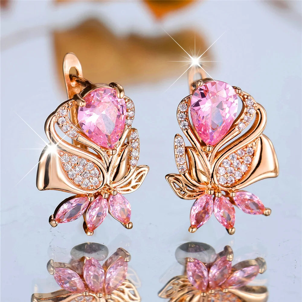 Pendientes de aro de piedra de circón rosa de lujo para m...