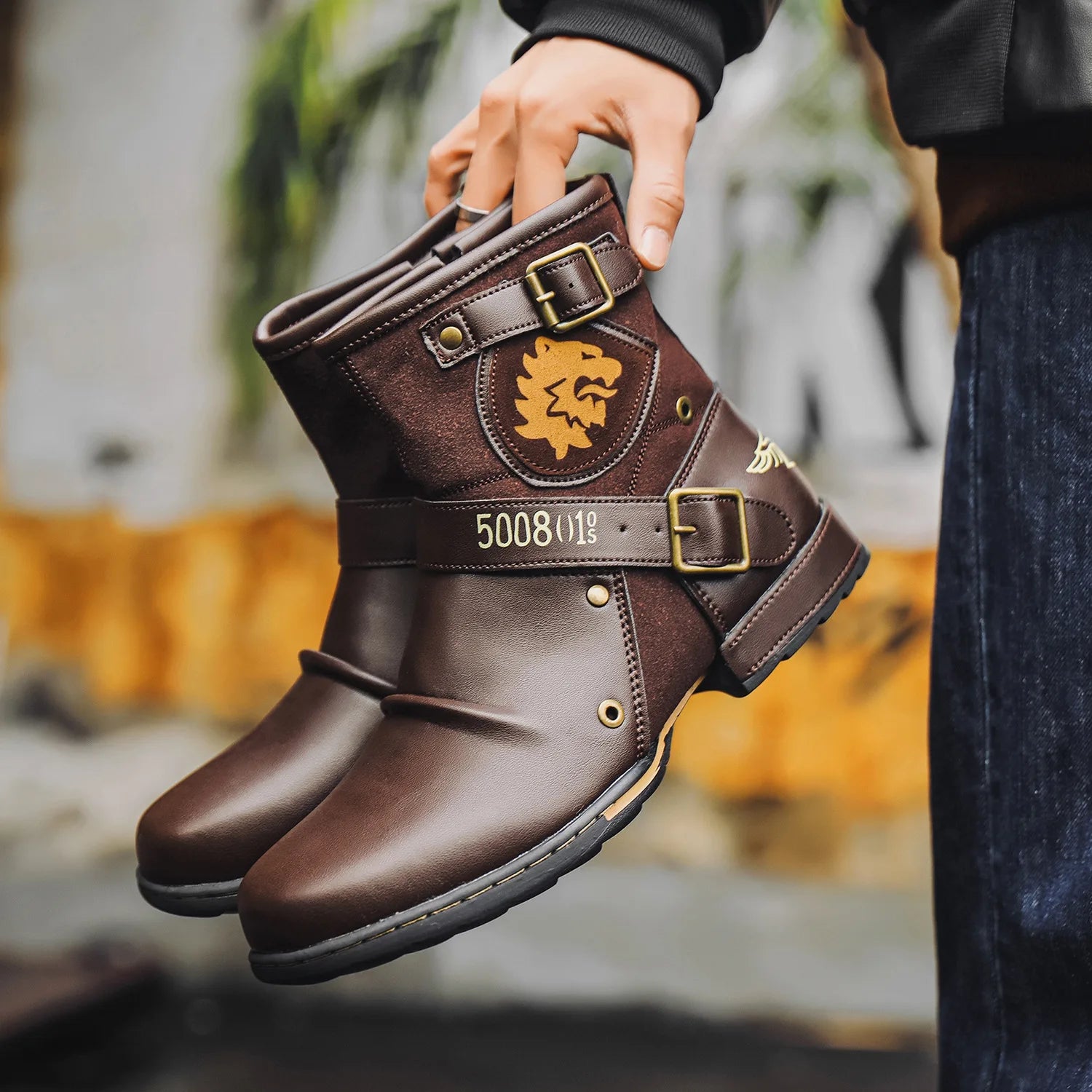 Botines de lujo con tótem para Hombre, Botas de moto con ...