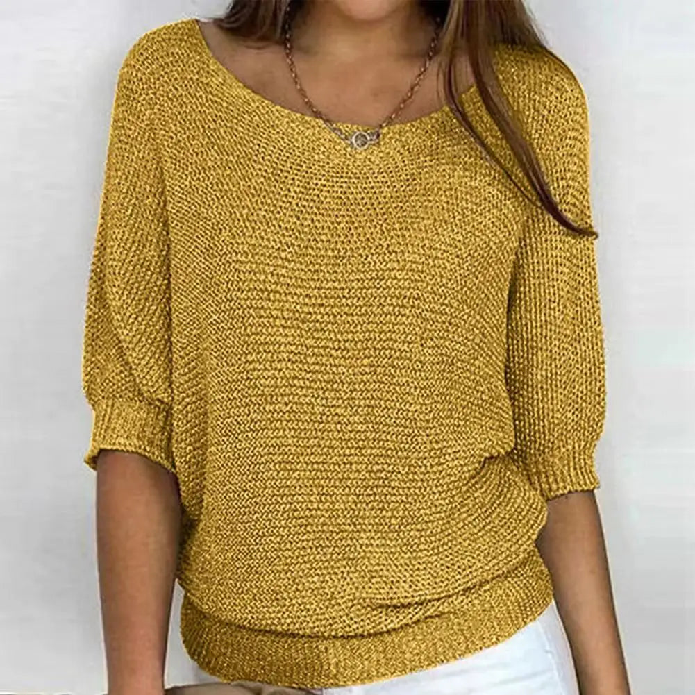 Solid color women's jersey sweater from Corporación Turística, front view showing long sleeves and comfortable fit.