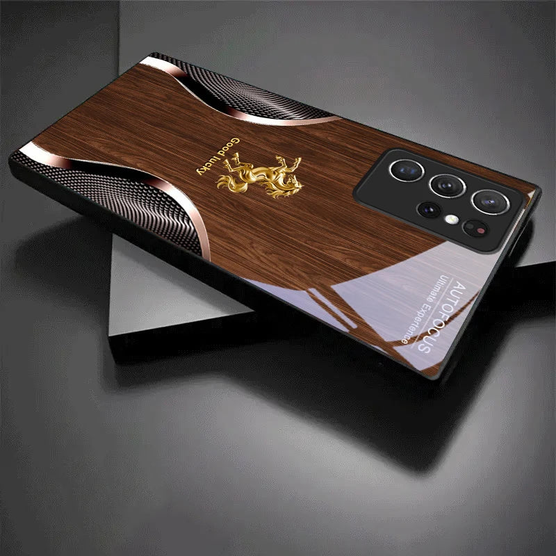 Black crystal Golden Steed Fortune phone case by Corporación Turística, showcasing elegant design and durable protection.