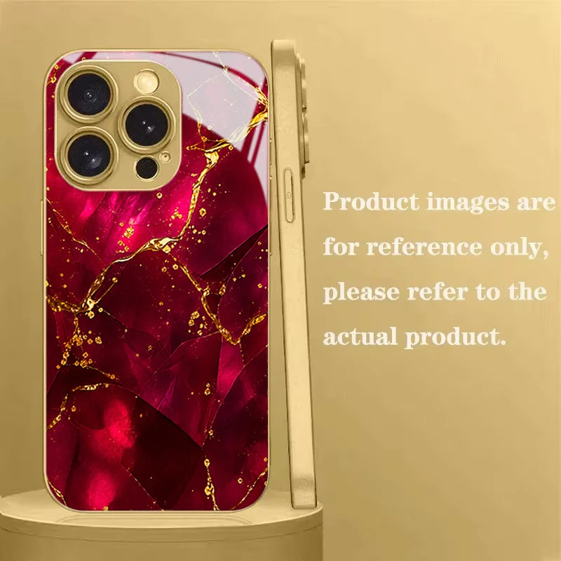 Tempered glass screen protector for smartphone with Crimson Crack design, by Corporación Turística.