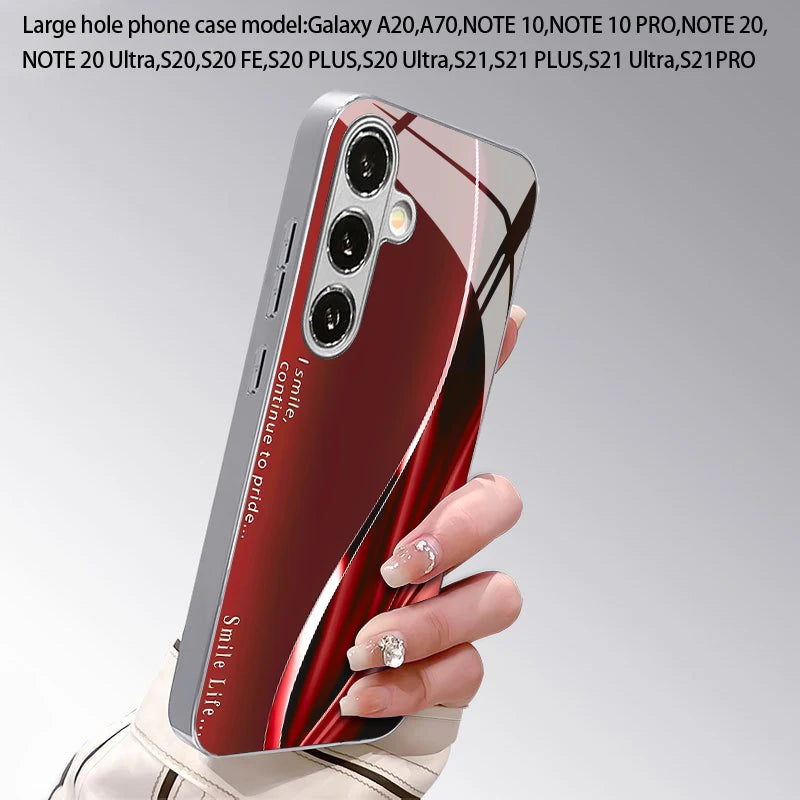 Red satin-patterned 2D phone case for Samsung smartphones, featuring a sleek design and protective fit.