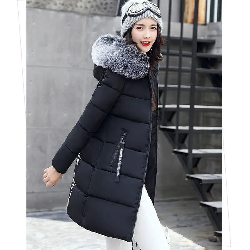 Abrigo parka de invierno para mujer con cuello de piel y ...