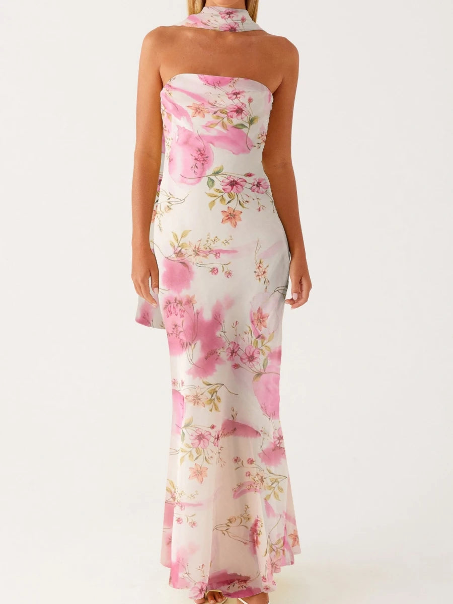 Vestido largo ajustado para mujer con pañuelo, vestido ma...