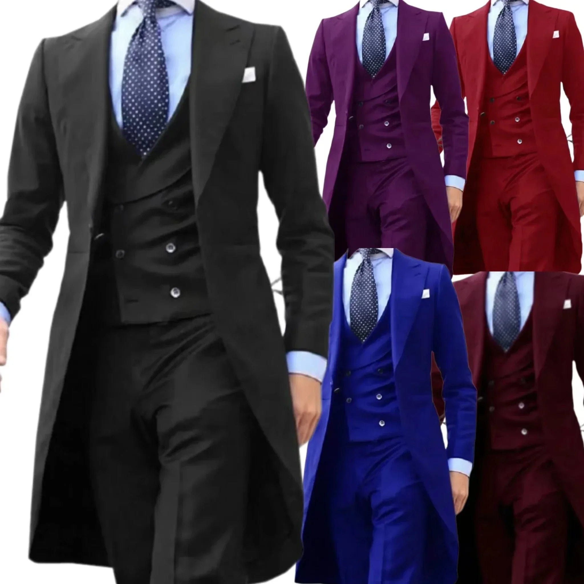 Traje de Hombre 3 Piezas Peak Lapel Cola Larga Formal
