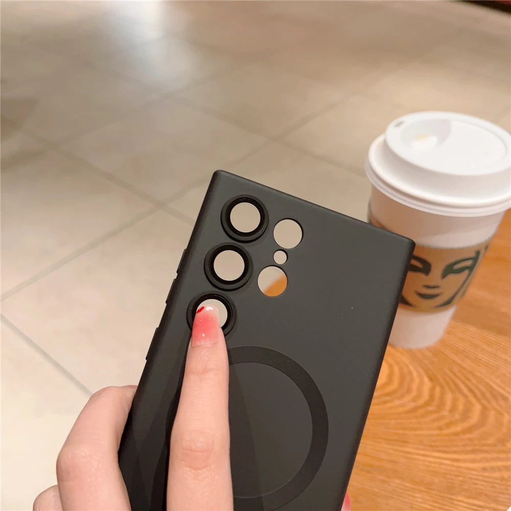 Magnetic matte wireless charging cover for Samsung S2 smartphone, featuring sleek design and easy magnetic attachment.